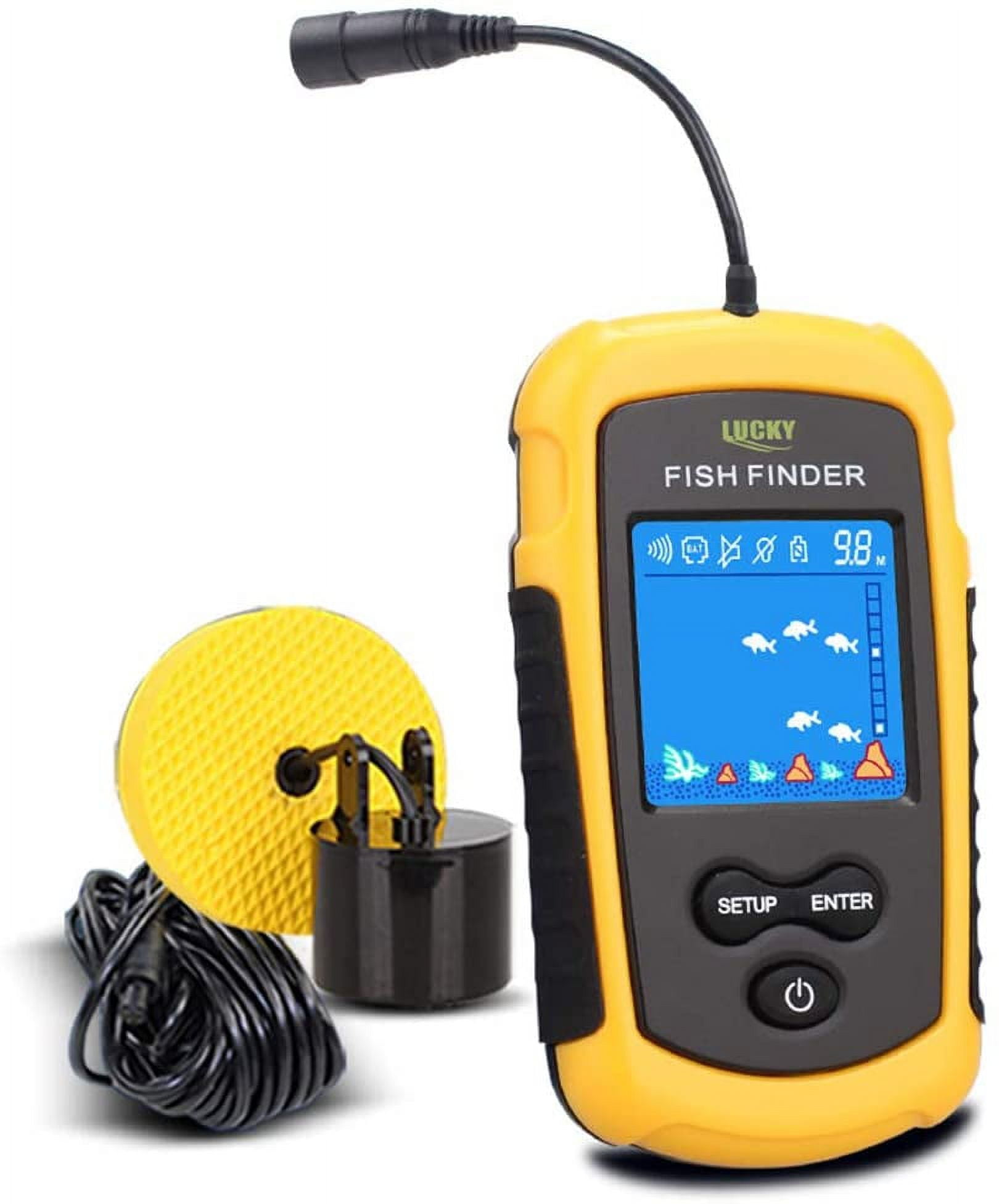 LUCKY Kayak Portable Fish Depth Finder Water Handheld Fish Finder Sonar Castable Kayak Boat Fishfinder Transducer Fishing LCD Display FFC1108