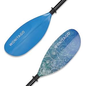 WONITAGO Kayak Paddles with Alloy Shaft and PP Blade, Floating Kayaking Oars, Adjustable 230-250 cm/90-98 Inches, Wave Blue