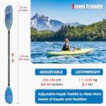 WONITAGO Kayak Paddles with Alloy Shaft and PP Blade, Floating Kayaking Oars, Adjustable 230-250 cm/90-98 Inches, Wave Blue