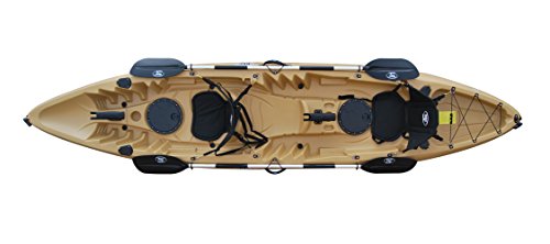 BKC TK219 12.2' Tandem Fishing Kayak W/Soft Padded Seats, Paddles,6 Rod Holders Included 2-3 Person Angler Kayak (Desert)