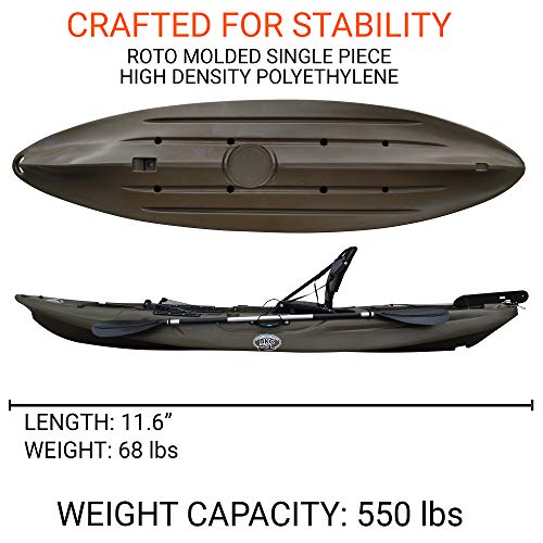 Brooklyn Kayak Company BKC UH-RA220 11.5 foot Angler Sit On Top Fishing Kayak with Paddles and Upright Chair and Rudder System Included