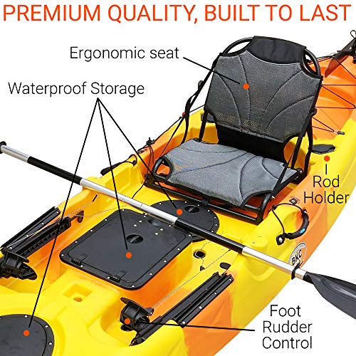 Brooklyn Kayak Company BKC UH-RA220 11-Foot 6-inch Angler Sit On Top Fishing Kayak with Paddles, Upright Seat and Rudder System Included (Yellow/Orange)