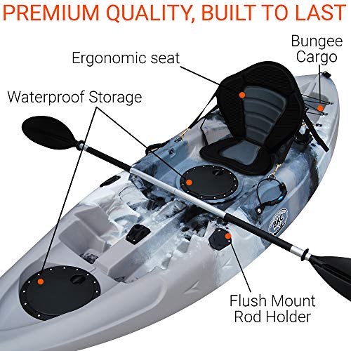 BKC FK184 9' Solo Sit-On-Top Kayak w/Premium Memory Foam Seat -Paddle and Fishing Rod Holders Included