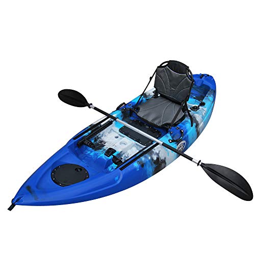 BKC FK285 Angler 9'2" Solo Sit-On-Top Kayak w/Upright Back Support Aluminum Frame Seat -Paddle and Fishing Rod Holders Included