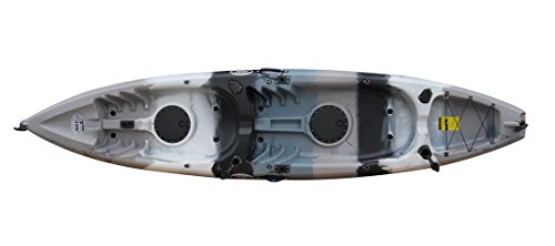BKC UH-TK181 12-foot 5-inch Sit On Top Tandem 2 Person Fishing Kayak with Paddles, Seats, and 7 Fishing Rod Holders included, GreyCamo