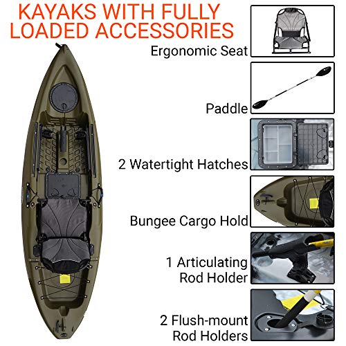 BKC FK285 Angler 9'2" Solo Sit-On-Top Kayak w/Upright Back Support Aluminum Frame Seat -Paddle and Fishing Rod Holders Included