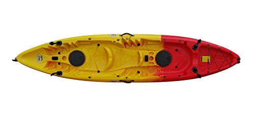 BKC TK219 12.5-Foot Tandem 2 or 3 Person Sit On Top Fishing Kayak w/Upright Aluminum Frame Seats and Paddles (Red Yellow)