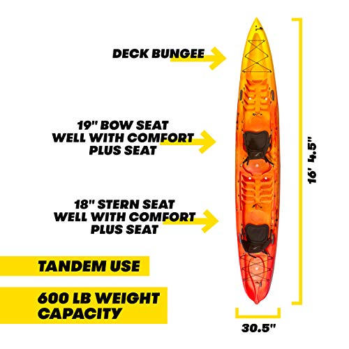 Ocean Kayak Zest Two Expedition Tandem Sit-On-Top Touring Kayak, Sunrise, 16 Feet 5 Inches