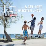 Anymay Basketball Hoop Outdoor, 5.3-10FT Height Adjustable Basketball Hoop Goal System with Steel Frame Backboard and Portable Wheels for Adults, Black