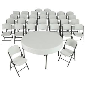 Lifetime Tables and Chairs Combo 80458 White 32 Chairs 4 60-inch Round Tables