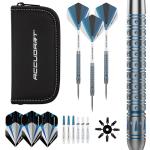 Accudart Steel Tip Dart Set 6.0-80% Tungsten Barrel - Gem Cut Pixel Grip - Polycarbonate Shafts - Standard Shape Flights - 6" Leather Case