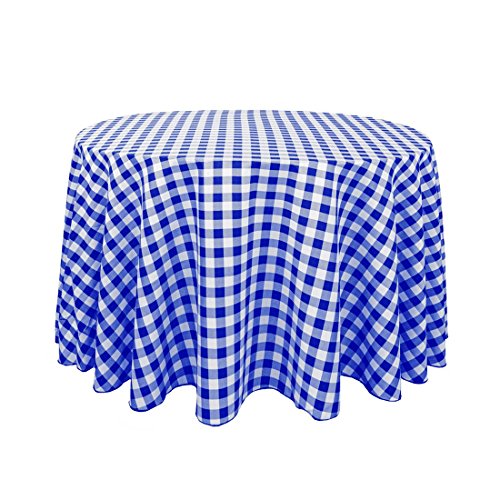 Blue & White Checker Polyester 108-Inch Round Tablecloth