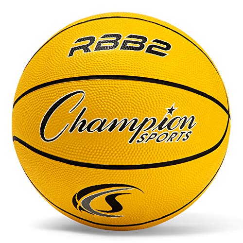 Champion Sports Rubber Junior Basketball, Heavy Duty - Pro-Style Basketballs, Premium Basketball Equipment, Indoor Outdoor - Physical Education Supplies (Size 5, Yellow)