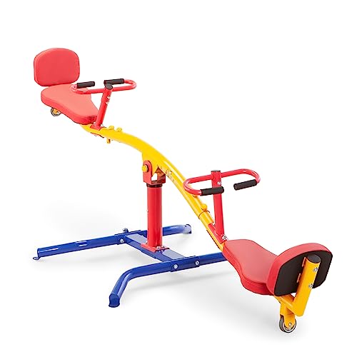 gym dandy Spinning Teeter Totter - Impact Absorbing Kids Playground Equipment - 360 Degree Rotation, Red, Yellow & Blue, 99 Inch, (TT360)