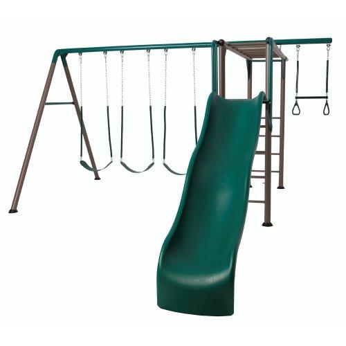 Monkey Bar Adventure Swing Set with Wavy Slide