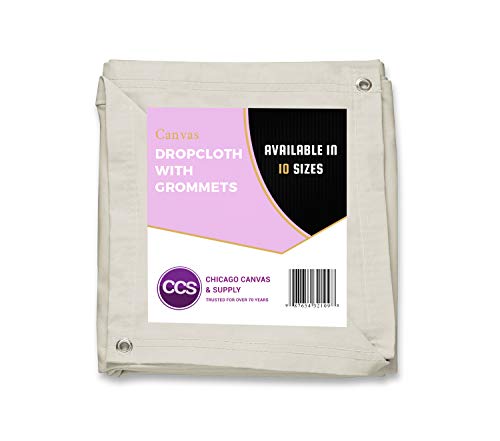 CCS CHICAGO CANVAS & SUPPLY 12 oz Canvas Cotton Drop Cloth (12 by 12 feet, Natural with Grommets)