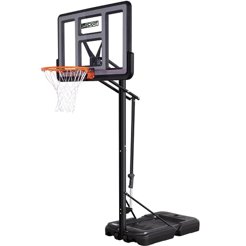 AWII SPORT Portable Basketball Hoop Outdoor, 4.8-10FT Height Adjustable Basketball Hoop Goal System with 44 Inch Impact Backboard and Portable Wheels for Adults