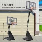 AWII SPORT Basketball Hoop Outdoor, 5.3-10FT Height Adjustable Basketball Hoop Goal System with 48Inch Impact Backboard and Portable Wheels for Adults
