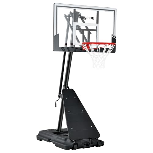 Anymay Basketball Hoop Outdoor, 5.3-10FT Height Adjustable Basketball Hoop Goal System with Steel Frame Backboard and Portable Wheels for Adults, Black