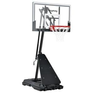 Anymay Basketball Hoop Outdoor, 5.3-10FT Height Adjustable Basketball Hoop Goal System with Steel Frame Backboard and Portable Wheels for Adults, Black