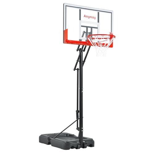 Anymay Portable Basketball Hoop Outdoor, 4.8-10FT Height Adjustable Basketball Hoop Goal System with 48Inch Steel Frame Backboard and Portable Wheels for Adults, Red