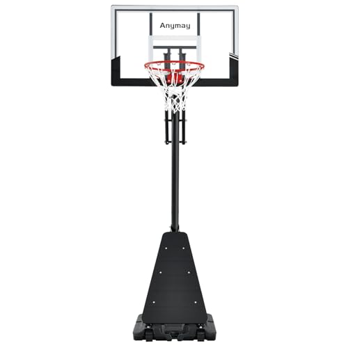 Anymay Portable Basketball Hoop Outdoor, 5.3-10FT Height Adjustable Basketball Hoop Goal System with Steel Frame Backboard and Portable Wheels for Adults, Black