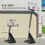 Anymay Portable Basketball Hoop Outdoor, 5.3-10FT Height Adjustable Basketball Hoop Goal System with Steel Frame Backboard and Portable Wheels for Adults, Black
