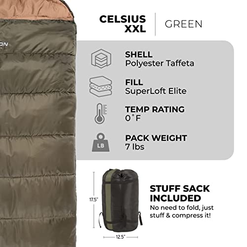 TETON Sports Celsius XXL 0 Degree Sleeping Bag - 0˚F Cold-Weather Sleeping Bag