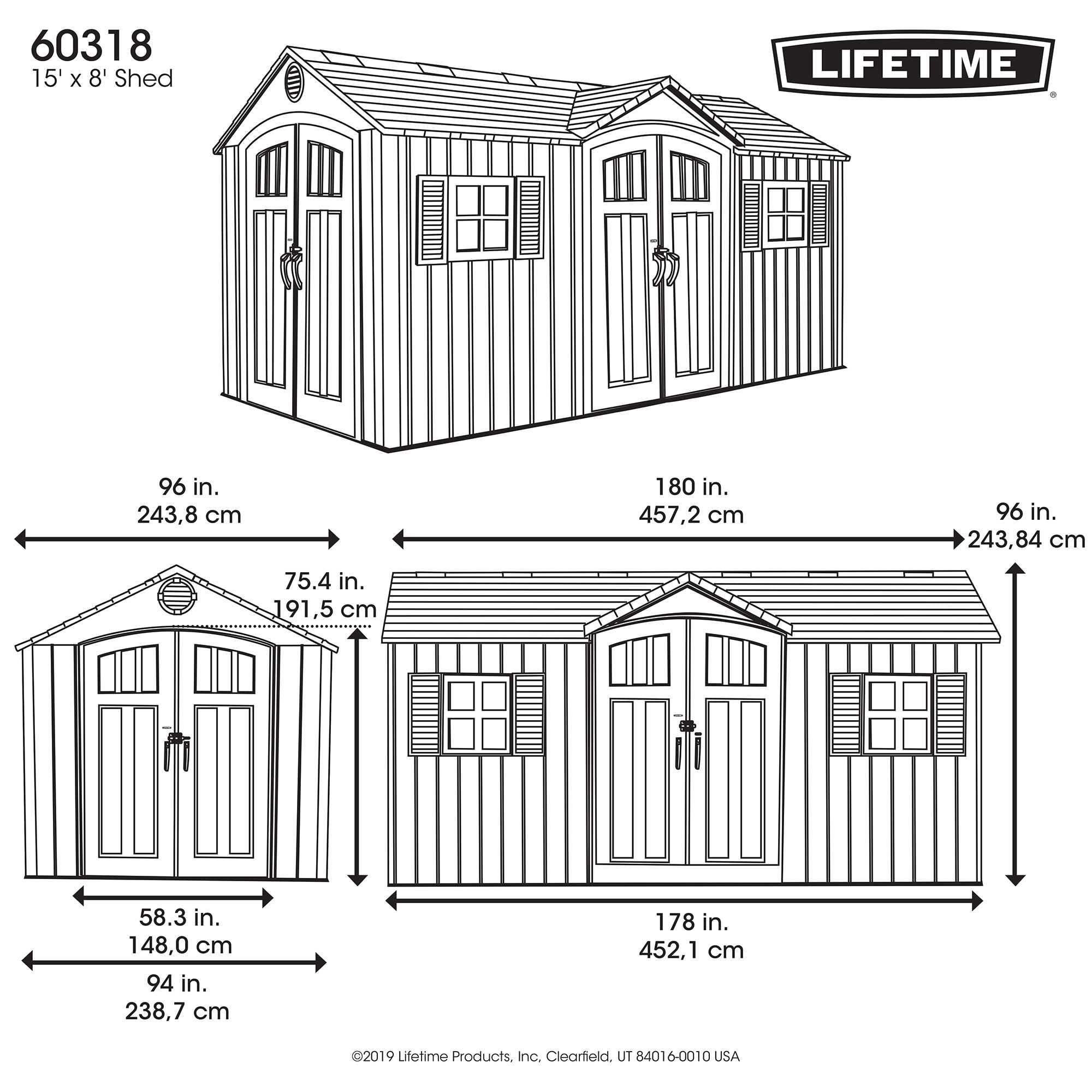 Lifetime Polyethelyene Storage Shed, 109 sq. ft., 15 ft. x 8 ft. x 8 ft. Light Brown (60318)