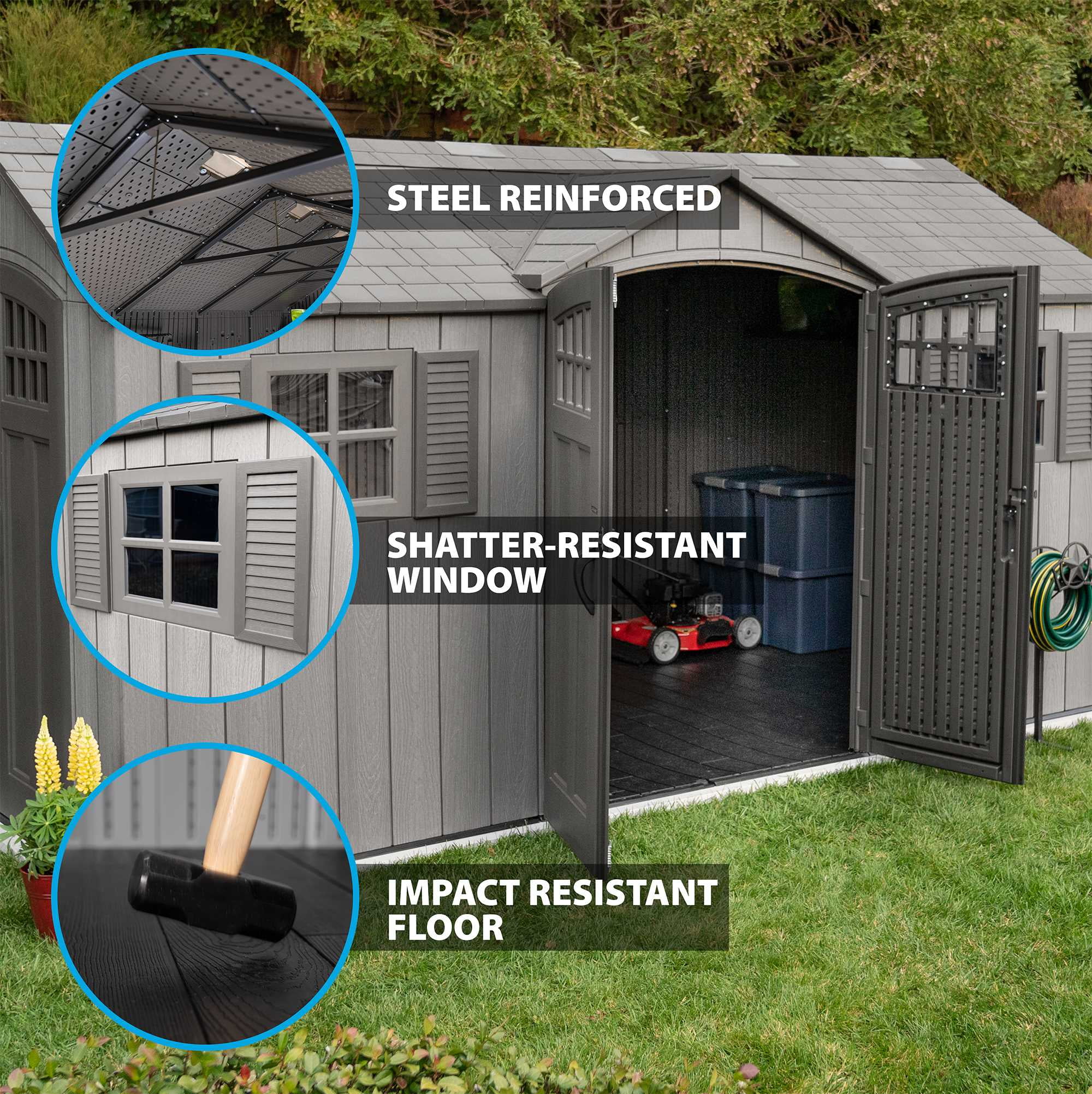 Lifetime Polyethelyene Storage Shed, 109 sq. ft., 15 ft. x 8 ft. x 8 ft. Light Brown (60318)