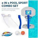 SwimWays 2-in-1 Pool Sport Combo Set - Volleyball Net & Outdoor Basketball Hoop For In- & Above Ground Pool, Outdoor Games for Adults and Family
