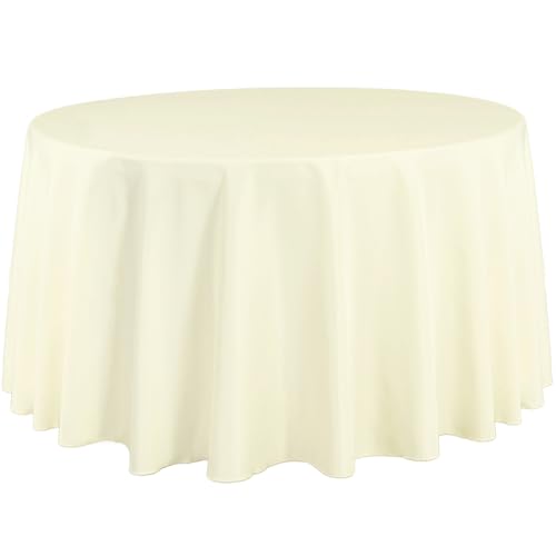 108-Inch Round Ivory Polyester Tablecloth for Sporting Events