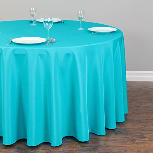 Turquoise 108-Inch Round Polyester Tablecloth