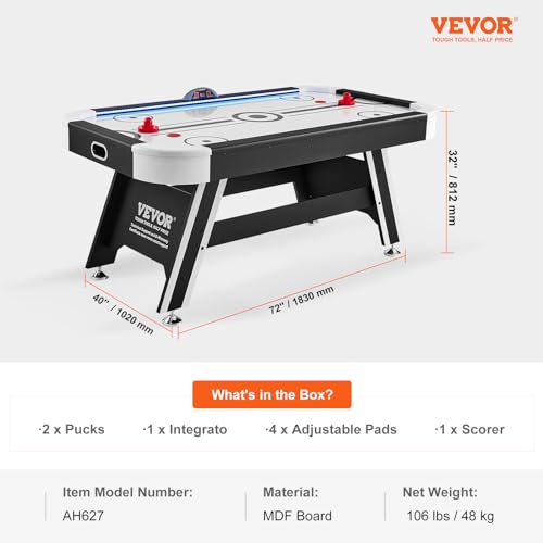 72" LED Air Hockey Table for Family Fun