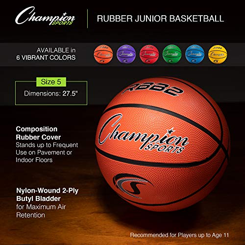 Champion Sports Rubber Junior Basketball, Pro-Style, Premium, Indoor/Outdoor
