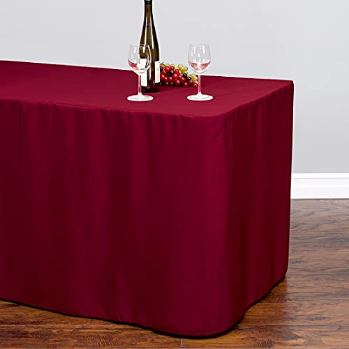 Burgundy 4 ft. Fitted Polyester Tablecloth for LinenTablecloth