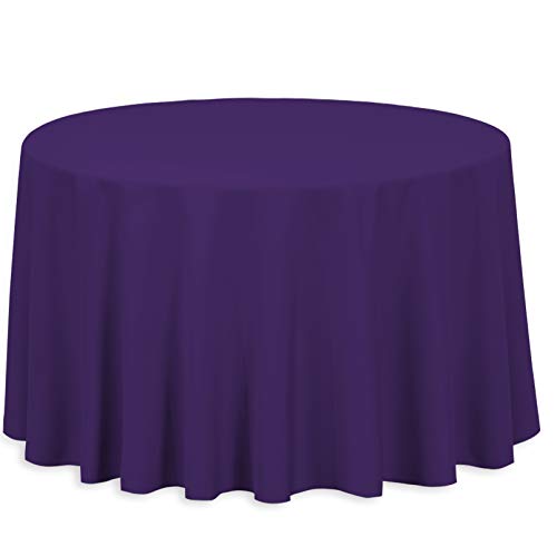 108" Round Purple Polyester Tablecloth for Sports Events