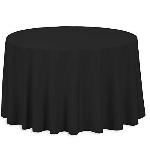 - Black Polyester 108-Inch Round Tablecloth