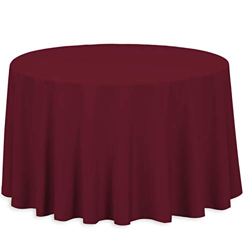 Burgundy 108-Inch Round Polyester Tablecloth for Sports Events