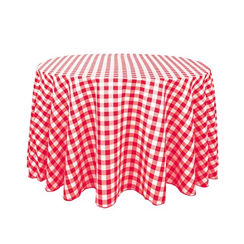 Red & White Checker 108-Inch Round Polyester Tablecloth