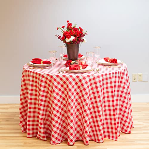 Red & White Checker 108-Inch Round Polyester Tablecloth