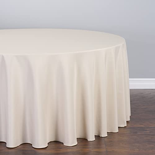 Beige 108-Inch Round Polyester Tablecloth