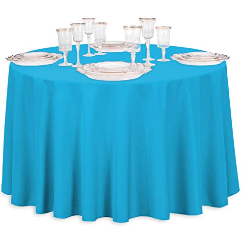 Round Polyester Tablecloth in Caribbean Blue - 108-Inch