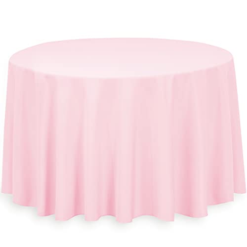 Pink 108-Inch Round Polyester Tablecloth for Sporting Events