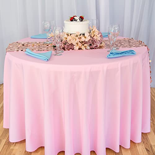 Pink 108-Inch Round Polyester Tablecloth for Sporting Events
