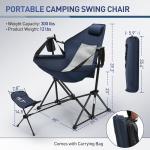 Rengue Hammock Camping Chair, Folding Camping Chairs with Retractable Footrest, Adjustable Backrest, Headrest, Cup Holder Portable Outdoor Lawn Chairs for Camping, Fishing, Hiking (Dark Blue)