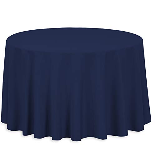 LinenTablecloth 108-Inch Round Polyester Tablecloth Navy Blue