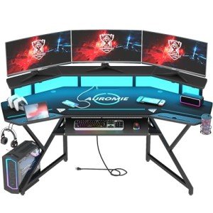 Auromie 72" Gaming Desk with LED and Outlets