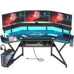 Auromie 72" Gaming Desk with LED and Outlets