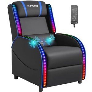 Blue LED Gaming Massage Recliner Chair